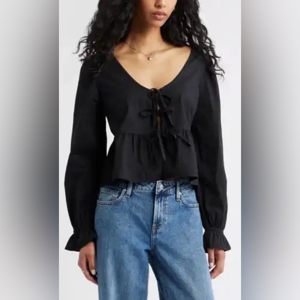 BP Black Tie-Front Blouse